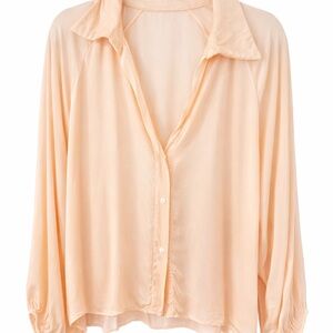 Suzy D London Sheer Button-Front Blouse | Peach | Made in Italy | M